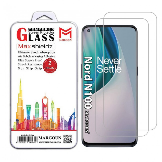 Oneplus Nord N100 Tempered Screen Protector Max Shieldz Glass by Margoun 2-Pack - Clear