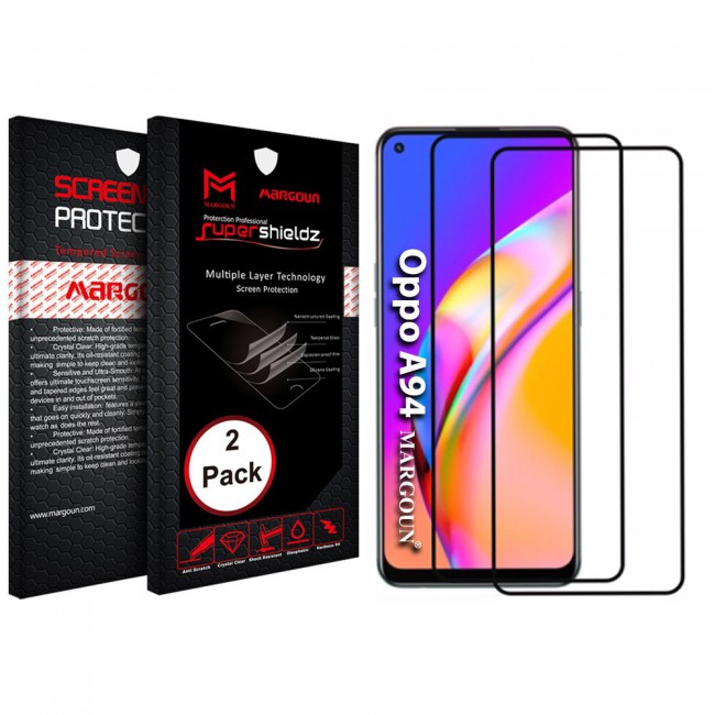 Oppo A94 Tempered Glass 3D Screen Protector 2Pack Super Shieldz by Margoun - Side Black