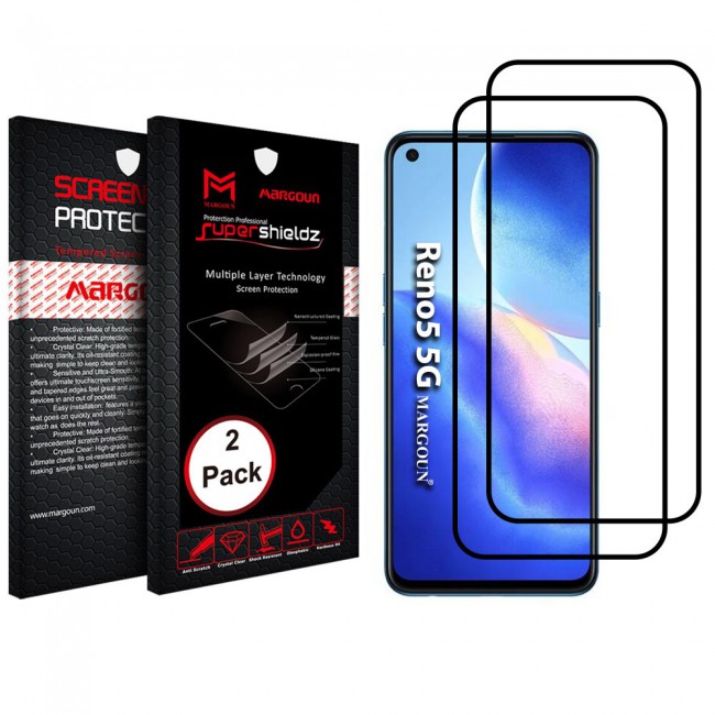 Oppo Reno 5 5G Glass 3D Tempered Screen Protector 2Pack Super Shieldz by Margoun - Side Black