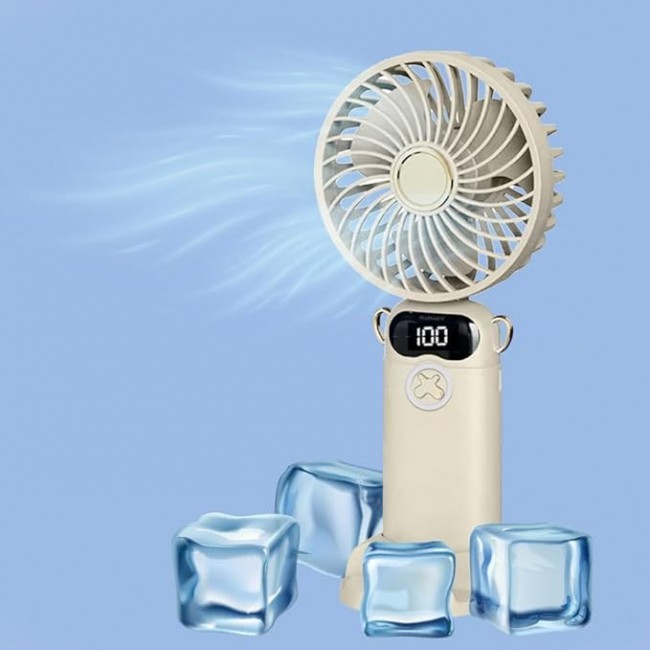 MARGOUN Portable Fan, Rechargeable Fan with LED Display, 5 Speeds Desk Fan, Works up to 11-18 Hours, Portable Fan with Neck Lanyard - Beige