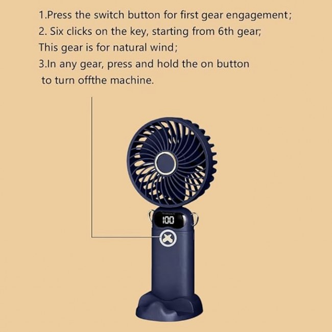 MARGOUN Portable Fan, Rechargeable Fan with LED Display, 5 Speeds Desk Fan, Works up to 11-18 Hours, Portable Fan with Neck Lanyard - Dark Blue