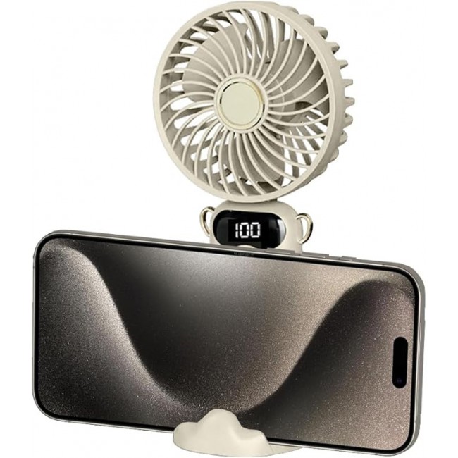 MARGOUN Portable Fan, Rechargeable Fan with LED Display, 5 Speeds Desk Fan, Works up to 11-18 Hours, Portable Fan with Neck Lanyard - Beige