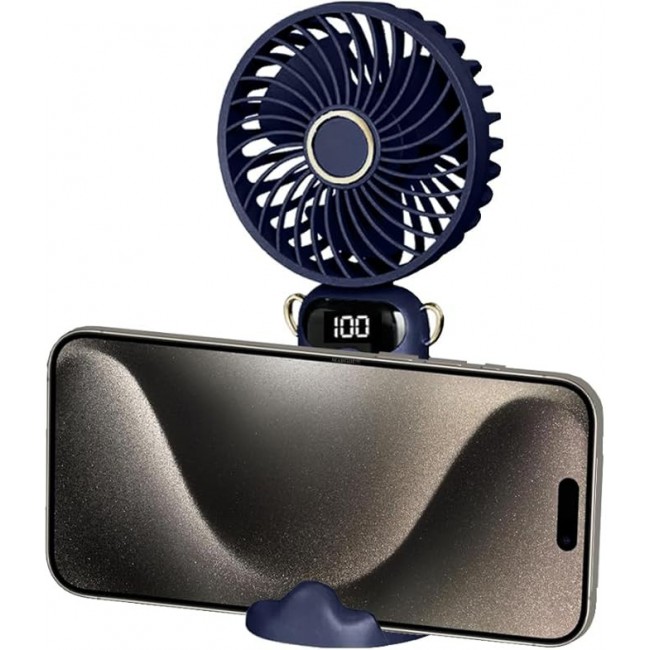 MARGOUN Portable Fan, Rechargeable Fan with LED Display, 5 Speeds Desk Fan, Works up to 11-18 Hours, Portable Fan with Neck Lanyard - Dark Blue