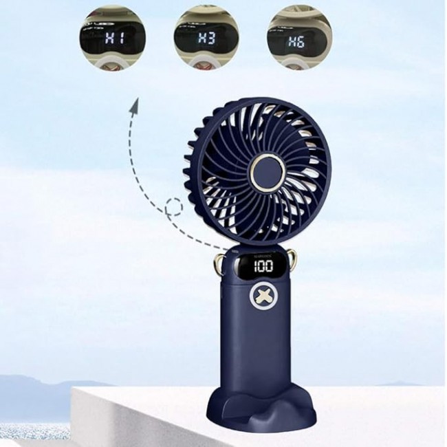 MARGOUN Portable Fan, Rechargeable Fan with LED Display, 5 Speeds Desk Fan, Works up to 11-18 Hours, Portable Fan with Neck Lanyard - Dark Blue