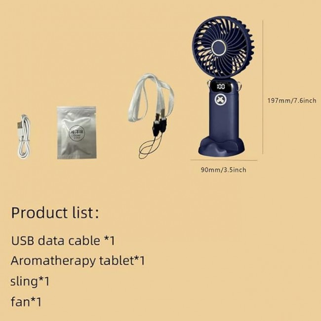 MARGOUN Portable Fan, Rechargeable Fan with LED Display, 5 Speeds Desk Fan, Works up to 11-18 Hours, Portable Fan with Neck Lanyard - Dark Blue
