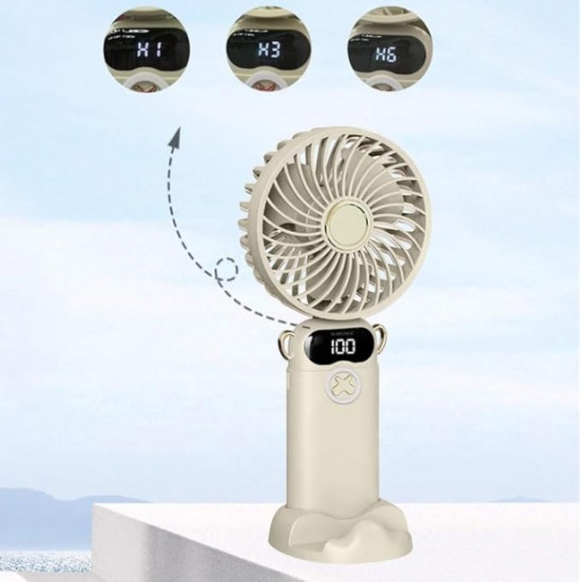 MARGOUN Portable Fan, Rechargeable Fan with LED Display, 5 Speeds Desk Fan, Works up to 11-18 Hours, Portable Fan with Neck Lanyard - Beige