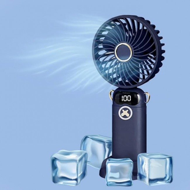 MARGOUN Portable Fan, Rechargeable Fan with LED Display, 5 Speeds Desk Fan, Works up to 11-18 Hours, Portable Fan with Neck Lanyard - Dark Blue