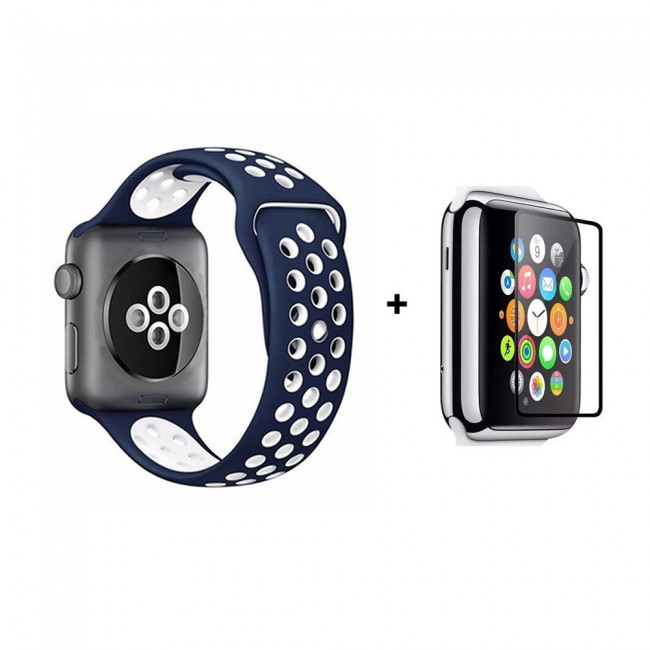 Margoun Nike Design Sports Plus Silicone Replacement Band Along with a Glass Screen Protector for Apple Watch – In 9 Colors – 42/44mm