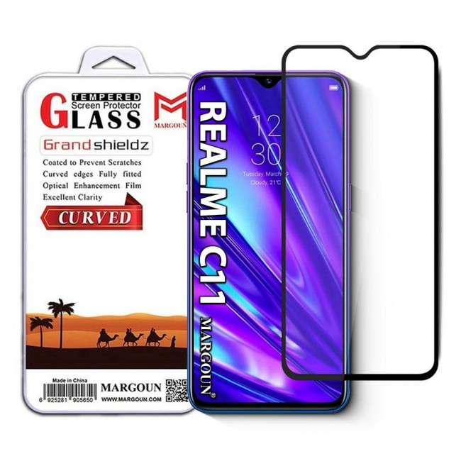 Realme C11 Full Glue 3D Tempered Glass Screen Protector Grand Shieldz Margoun – Black Edge