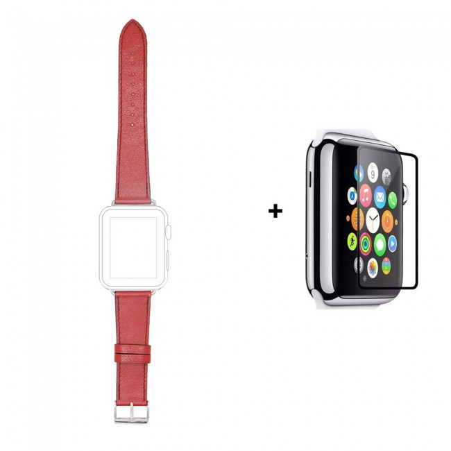 Margoun Genuine Leather Replacement Band with Glass Screen Protector for Apple Watch (RAM) in 4 Colors - 42/44mm