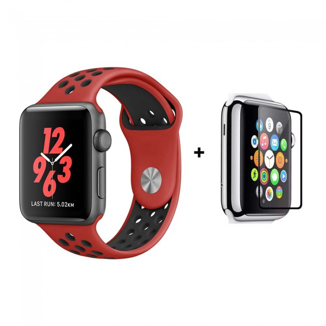 Margoun Nike Design Sports Plus Silicone Replacement Band Along with a Glass Screen Protector for Apple Watch – In 9 Colors – 42/44mm