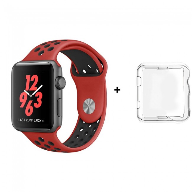 Margoun Nike Design Sports Silicone Apple Watch Band with a Protective TPU Case in 9 Colors – 38/40/42/44mm