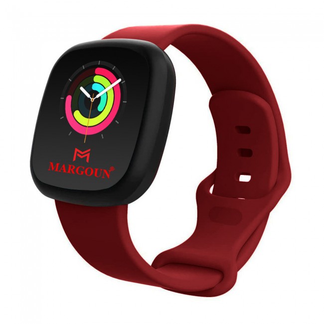 2Pack Silicone Rubber Infinity Band for Fitbit Versa 3 Medium-Long Length 230mm by Margoun - Dark Red Black
