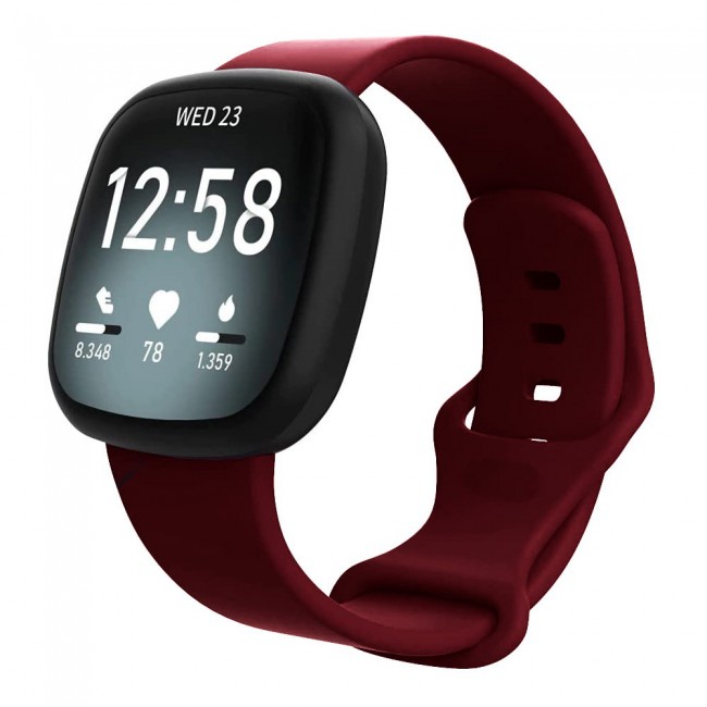 Silicone Rubber Infinity Band for Fitbit Versa 3 Medium-Long Length 230mm by Margoun - Dark Red