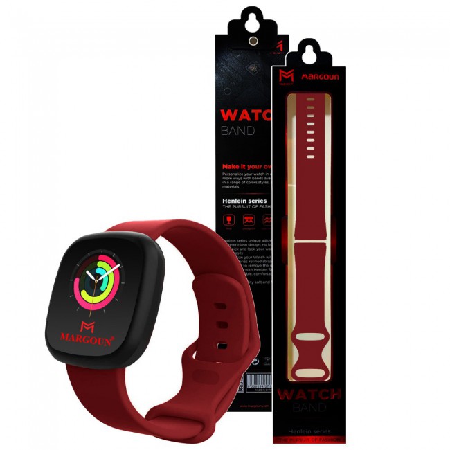 Silicone Rubber Infinity Band for Fitbit Versa 3 Medium-Long Length 230mm by Margoun - Dark Red