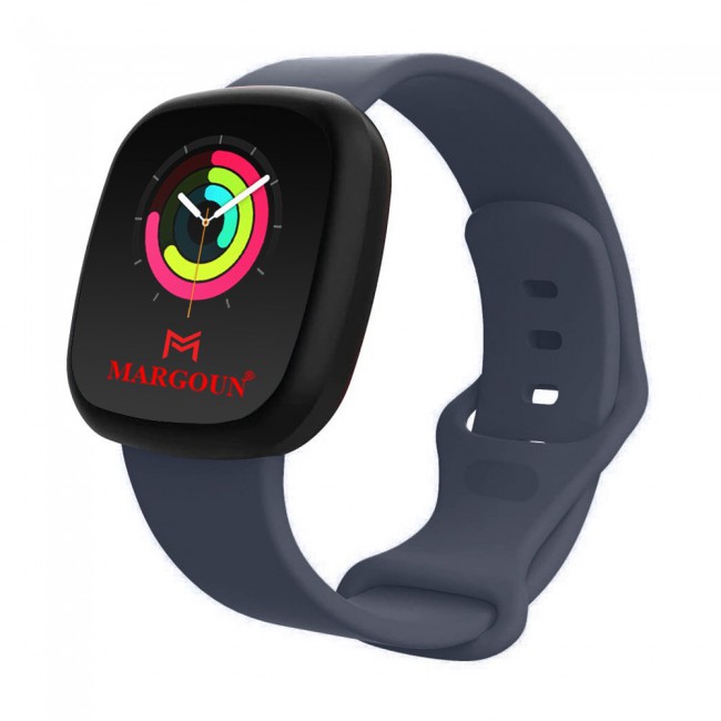 2Pack Silicone Rubber Infinity Band for Fitbit Versa 3 Medium-Long Length 230mm Henlein Series by Margoun - Blue Black