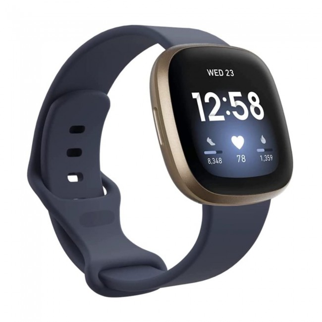 2Pack Silicone Rubber Infinity Band for Fitbit Versa 3 Medium-Long Length 230mm Henlein Series by Margoun - Blue Black