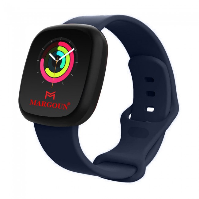 2Pack Silicone Rubber Infinity Band for Fitbit Versa 3 Medium-Long Length 230mm Henlein Series by Margoun - Dark Blue Black
