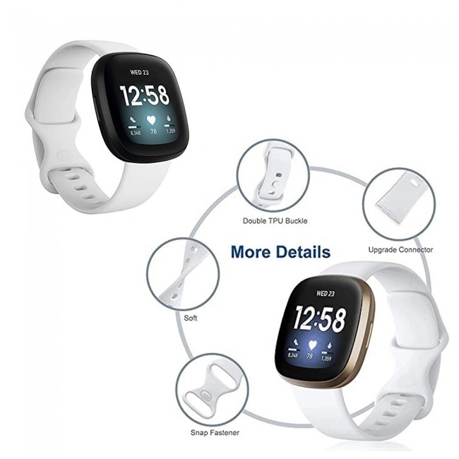 2Pack Silicone Rubber Infinity Band for Fitbit Versa 3 Medium-Long Length 230mm Henlein Series by Margoun - White Black