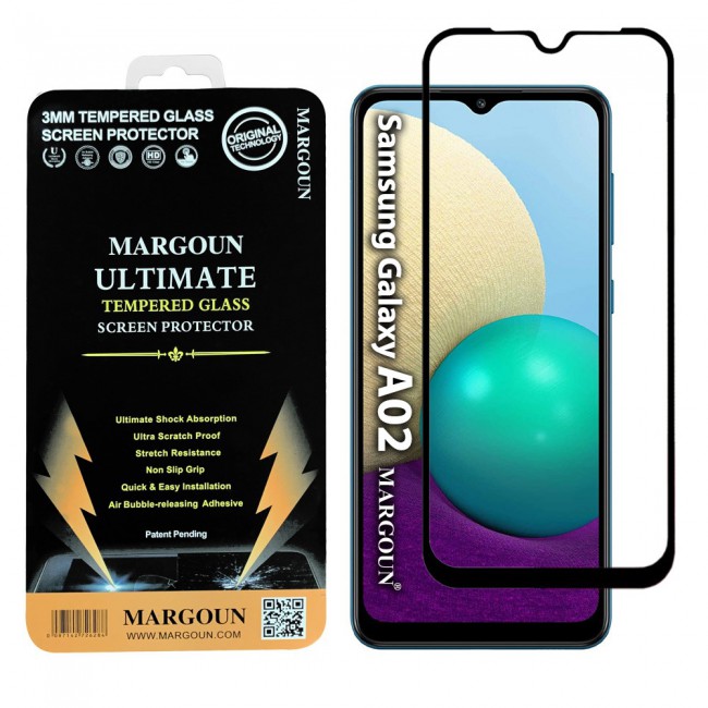 Samsung Galaxy A02 Tempered Glass 3D Ultimate Screen Protector by Margoun - Black Frame
