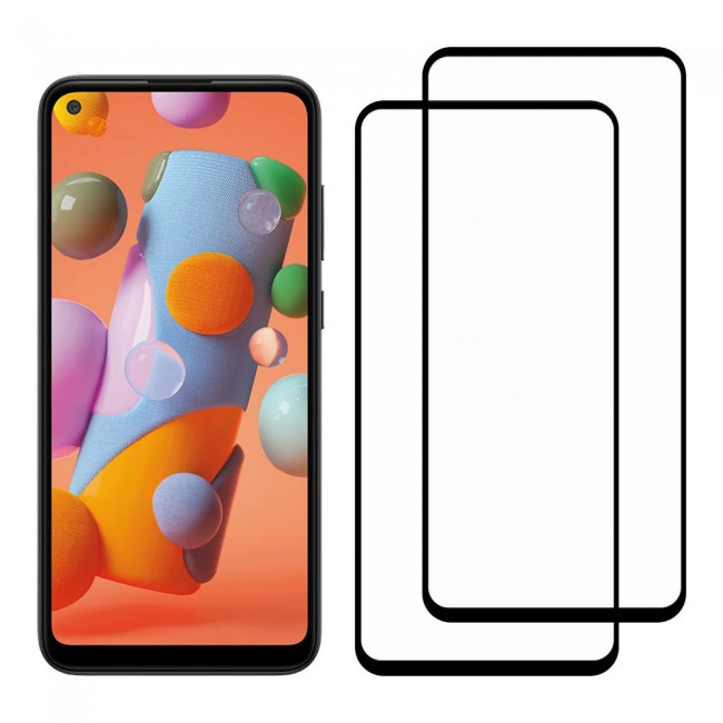 Samsung Galaxy A11 3D Tempered Glass 2-Pack Super Shieldz Margoun- Black Frame