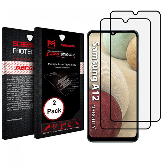 Samsung Galaxy A12 3D Tempered Screen Protector 2Pack Super Shieldz by Margoun - Black Edge
