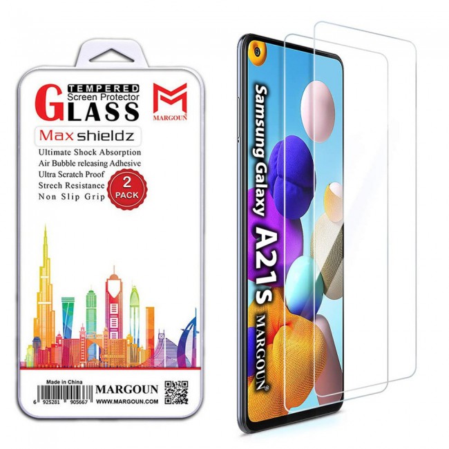 Samsung Galaxy A21s Clear Screen Protector Glass Max Shieldz by Margoun