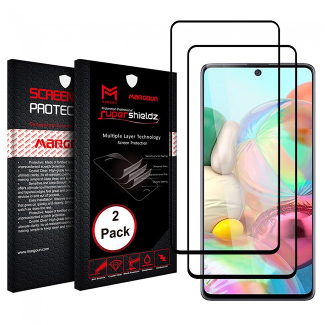 2Pack Galaxy A71 3D -Tempered Glass Super Shieldz Margoun- Black Frame