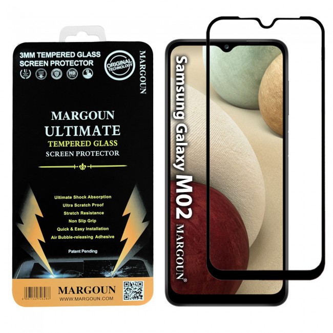 Samsung Galaxy M02 Tempered Glass 3D Ultimate Screen Protector by Margoun - Black Frame