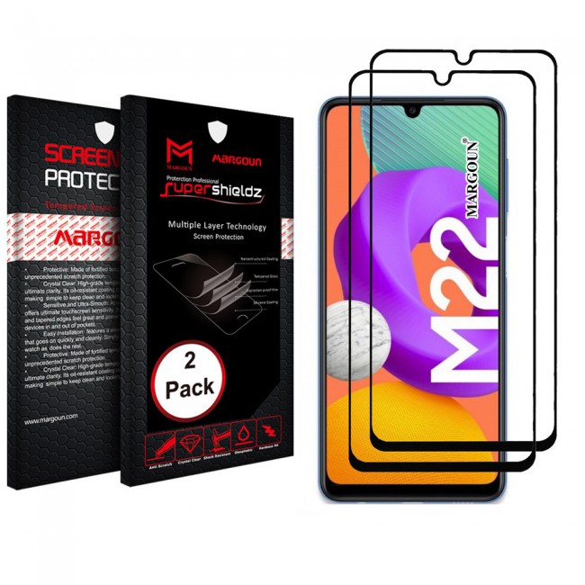 2Pack Samsung Galaxy M22 Glass 3D Tempered Screen Protector Super Shieldz by Margoun