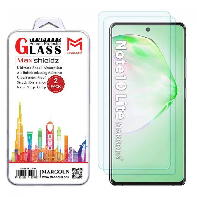 Samsung Galaxy Note 10 Lite Tempered Screen Protector Max Shieldz by Margoun 2-Pack - Clear
