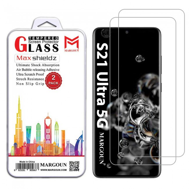 Samsung Galaxy S21 Ultra 5G Tempered Screen Protector Max Shieldz by Margoun 2-Pack - Clear