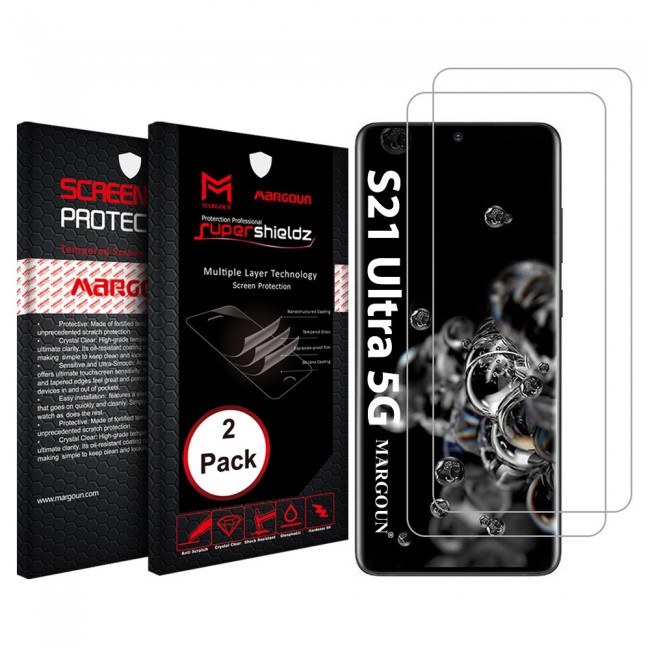 Samsung Galaxy S21 Ultra 5G Tempered Screen Protector Super Shieldz by Margoun - 2-Pack Clear