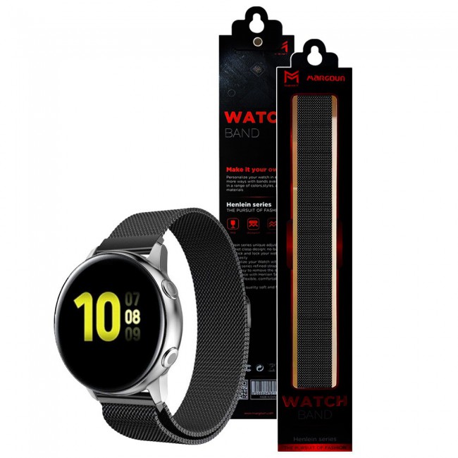 Samsung Galaxy Watch Active and Active 2 40-44mm Milanese Band 20mm Henlein Series by Margoun - Black