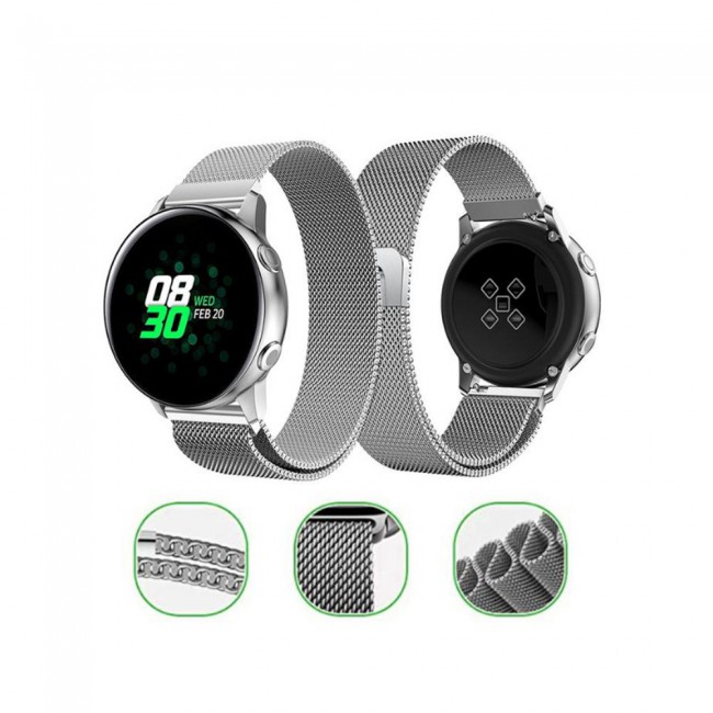 Samsung Galaxy Watch Active and Active 2 40-44mm Milanese Band 20mm Henlein Series by Margoun - Silver