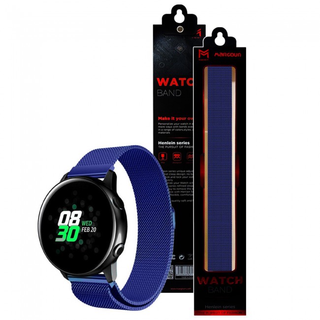 Samsung Galaxy Watch Active and Active 2 40-44mm Milanese Band 20mm Henlein Series by Margoun - Blue