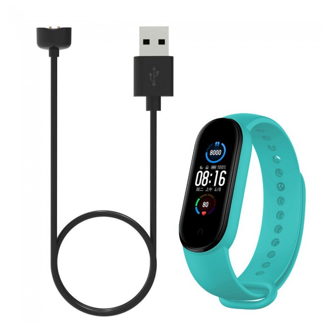 Silicone Band and USB Charger Cable Adapter for Xiaomi Mi Band 5 - M01-M05
