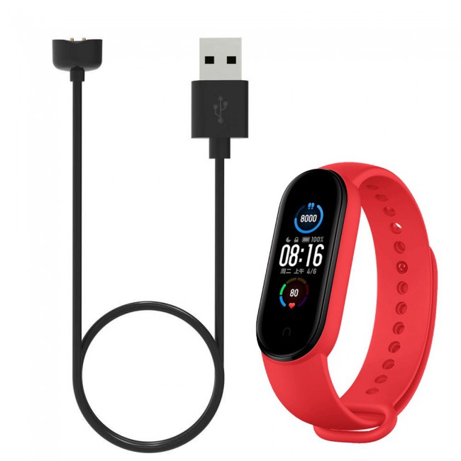 Silicone Band and USB Charger Cable Adapter for Xiaomi Mi Band 5 - M01-M05