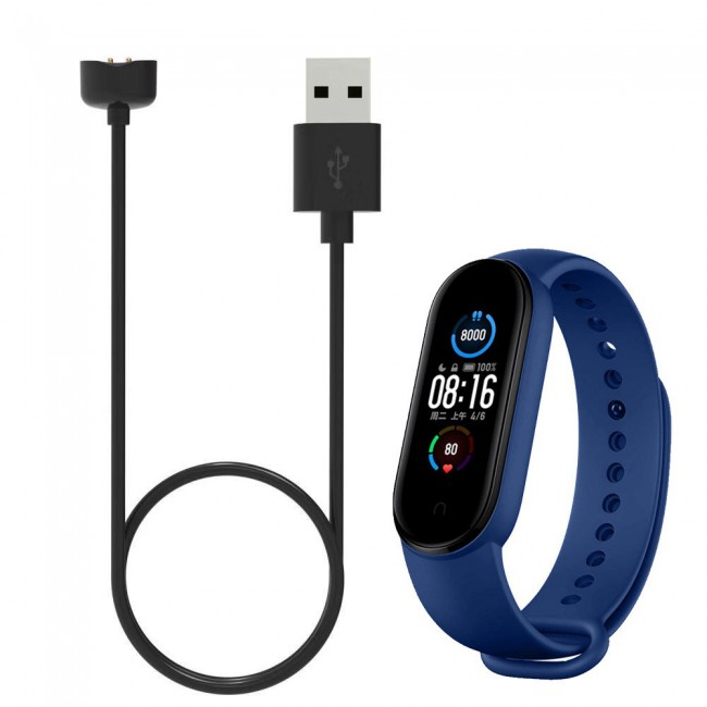 Silicone Band and USB Charger Cable Adapter for Xiaomi Mi Band 5 - M01-M05