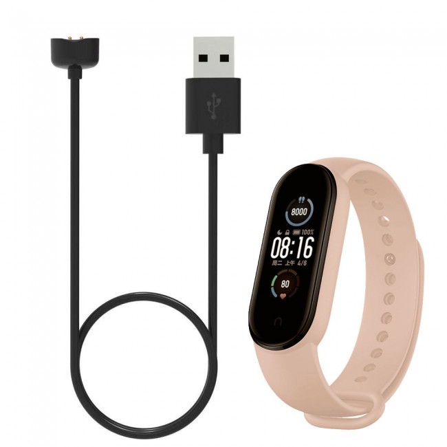 Silicone Band and USB Charger Cable Adapter for Xiaomi Mi Band 5 - M01-M05