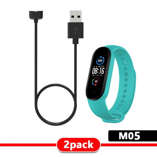 Silicone Band and USB Charger Cable Adapter for Xiaomi Mi Band 5 - M01-M05