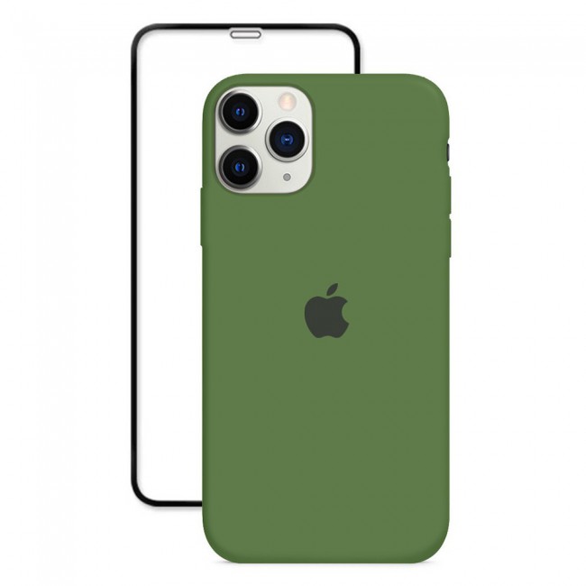 2Pack Margoun Silicone Case Cover with 3D Screen Protector for iPhone 12 Pro Max - Green