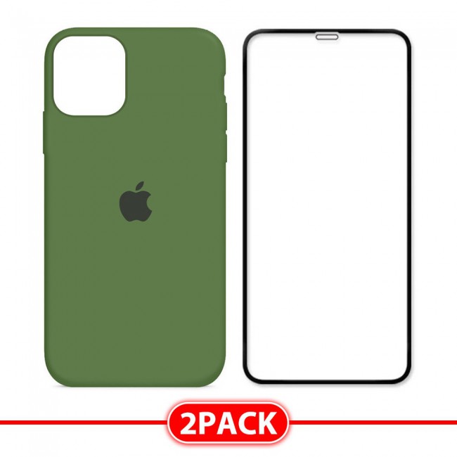 2Pack Margoun Silicone Case Cover with 3D Screen Protector for iPhone 12 Pro Max - Green