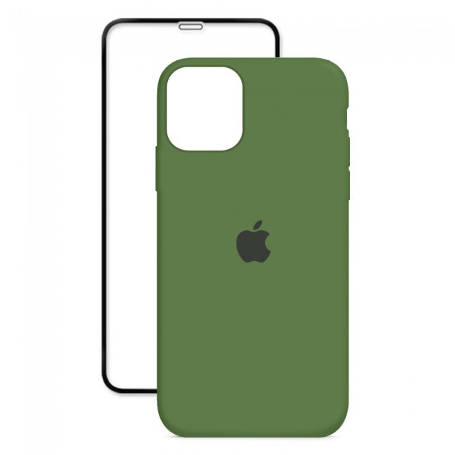2Pack Margoun Silicone Case Cover with 3D Screen Protector for iPhone 12 Pro Max - Green
