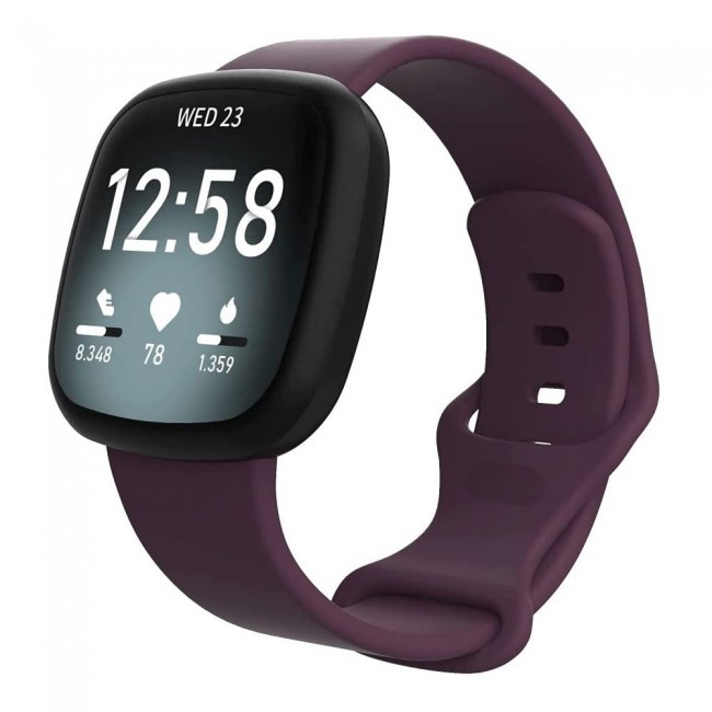 2Pack Silicone Rubber Infinity Band for Fitbit Versa 3 Medium-Long Length 230mm Henlein Series by Margoun - Purple Black