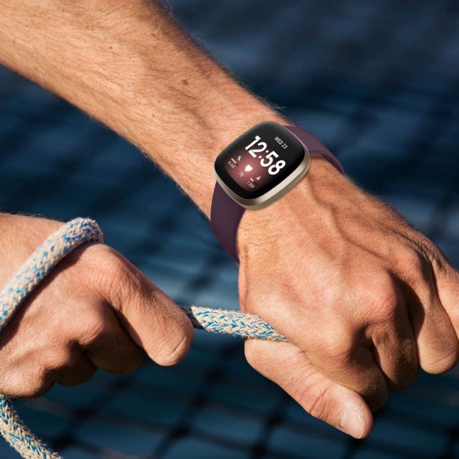 2Pack Silicone Rubber Infinity Band for Fitbit Versa 3 Medium-Long Length 230mm Henlein Series by Margoun - Purple Black