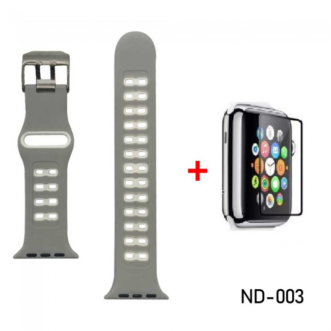 Silicone Sport Band for Apple Watch Band 42mm 44mm Nike design , Replacement Strap Band for iWatch Series 1 2 3 4 with glass screen protector 42mm