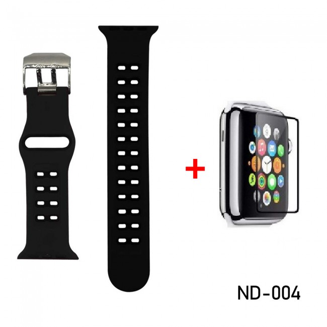 Silicone Sport Band for Apple Watch Band 42mm 44mm Nike design , Replacement Strap Band for iWatch Series 1 2 3 4 with glass screen protector 42mm