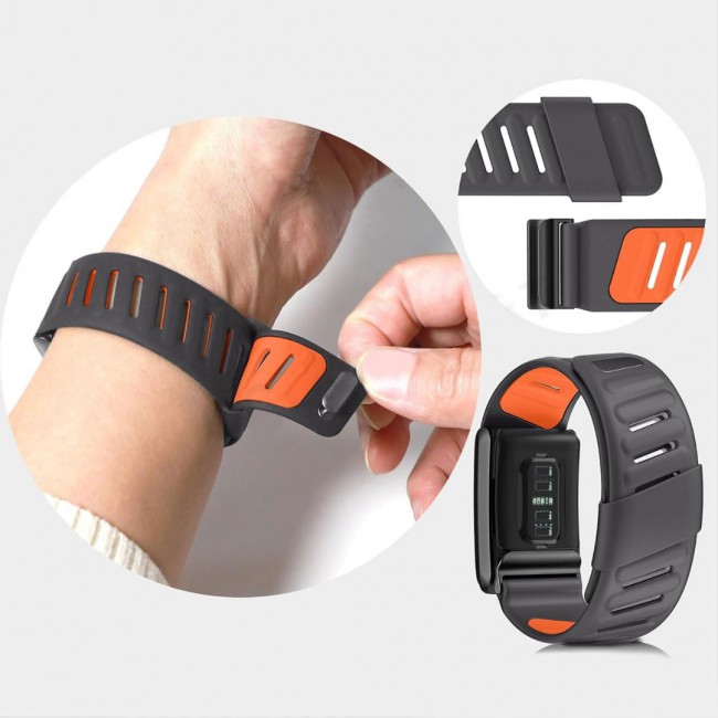 MARGOUN Silicone Sports Band Strap Compatible with Whoop 5.0 /MG,One, Peak &amp; Life Devices, ECG Compatiblity, for Men Women, Breathable Adjustable Waterproof Replacement Wristband - Grey Orange