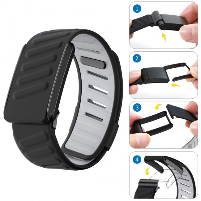 MARGOUN Silicone Sports Band Strap Compatible with Whoop 5.0 /MG,One, Peak &amp; Life Devices, ECG Compatiblity, for Men Women, Breathable Adjustable Waterproof Replacement Wristband - Black